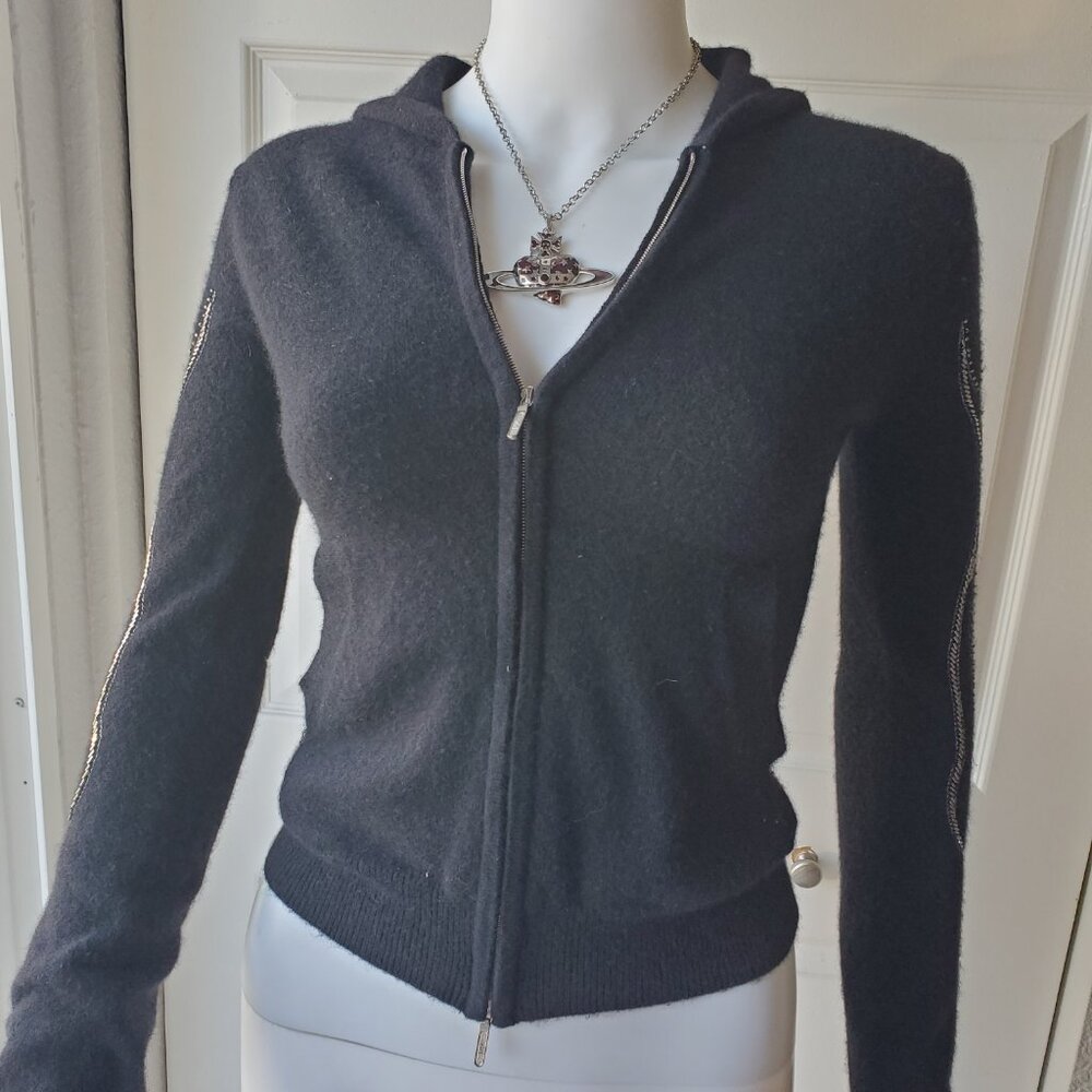 Raw 7 Black 100% Cashmere Bling Full Zip Hoodie - Picture 13 of 15